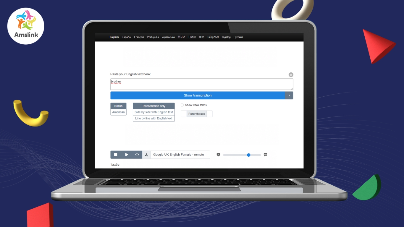 Trang web có cả phần phát âm mẫu giúp người học luyện nghe